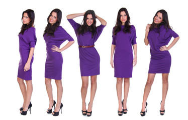 Portrait of a full length young beautiful woman in a short purple dress