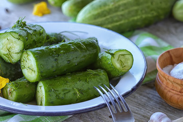 A bunch of fresh young cucumbers.