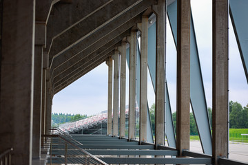 Metal construction. racing stadium under construction.