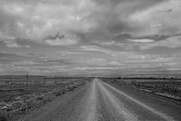 Wide angle view over the gravel road between Ceres and Calvinia through the Tankwa karoo