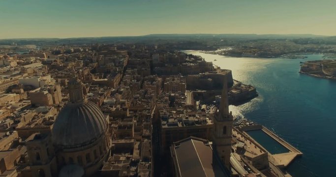 High Aerial shot over Valletta