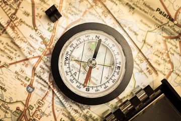 Fototapeta na wymiar Compass on a Map