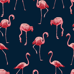 Seamless flamingos pattern, vector