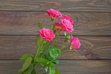 bouquet of red roses on a brown wall background