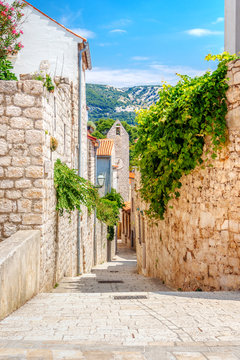 Fototapeta Town Rab on Croatian island, its tiny streets