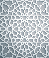 Islamic ornament vector , persian motiff . White background . Light 3d ramadan islamic round pattern elements . Geometric circular ornamental arabic symbol vector . White background .