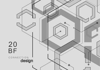 Hexagon geometric design with connect dots and lines