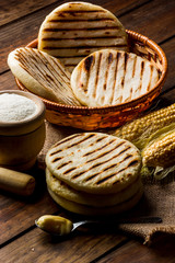 One of the dishes of the traditional Latin American cuisine, arepas of pre-cooked corn