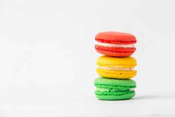 Cake macaron or macaroon isolated on white background, sweet and colorful dessert