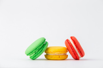 Cake macaron or macaroon isolated on white background, sweet and colorful dessert