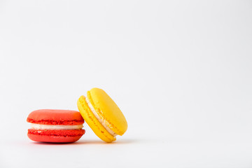 Cake macaron or macaroon isolated on white background, sweet and colorful dessert