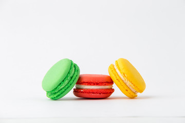 Cake macaron or macaroon isolated on white background, sweet and colorful dessert