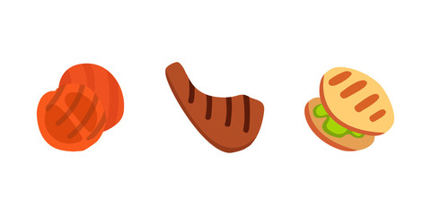 Barbecue icons set. Grill food, bbq, roast, steak cartoon vector illustration.