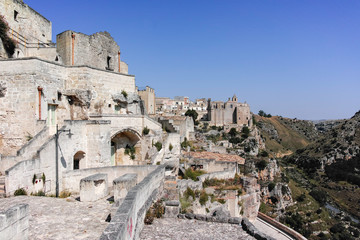European Capital of Culture in 2019 year, panoramic view on ancient city of Matera, capital of Basilicata, Southern Italy in early morning
