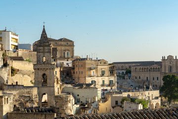Fototapeta na wymiar European Capital of Culture in 2019 year, streets of ancient city of Matera, capital of Basilicata, Southern Italy in early morning