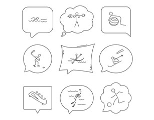 Swimming, football and skiing icons. Ice hockey.