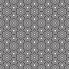 Monochrome Geometric Seamless Pattern. Black and white style pattern. Striped stars (with lines). Op art pattern