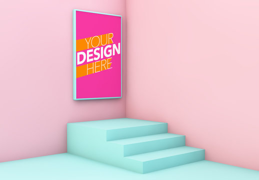Pink and Blue Corner Poster Mockup