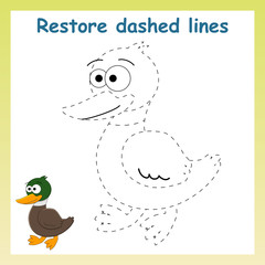 Trace game for children.Cartoon duck.