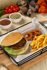 Fresh Burger and French Fries in Basket