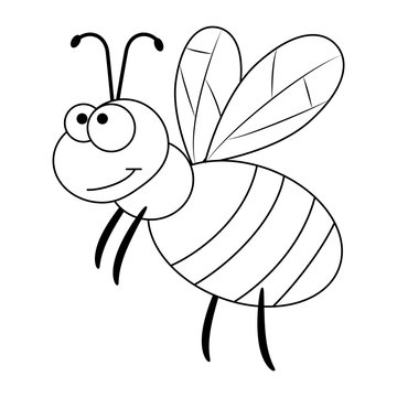 Colorless funny cartoon bee.