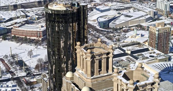 Atlanta Aerial v404 Panning around downtown, detail snow view of Westin 1/18