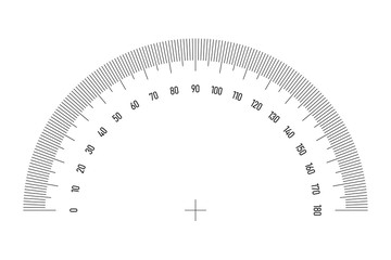 Protractor grid for measuring angle or tilt. 180 degrees scale. Simple vector illustration. - obrazy, fototapety, plakaty