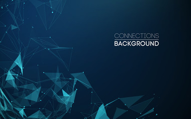 Network connection concept blue vector illustration. Futuristic triangle perspective wide angle landscape. Futuristic honeycomb concept. 3d landscape. Big data digital background.