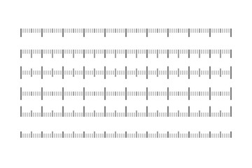 Set of horizontal rulers - lenght and size indicators distance units. Vector illustration.