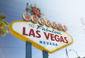 Welcome to fabulous Las Vegas greeting landmark sign in Nevada USA