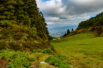 Canario lagoon. Amazing landscape in the Azores islands in Portugal. Sao Miguel Island is a great holiday destination and great tourist attraction.
