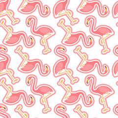 Seamless pattern with pink flamingo, flamingo figure with outline, trend background, vector