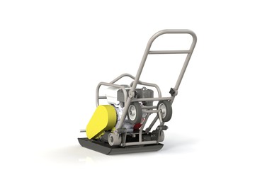 3D modeling of a construction vibration plate with a two-stroke internal combustion engine.