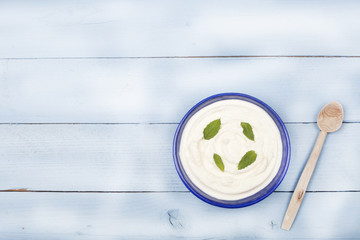 yoghurt bowl over wooden table
