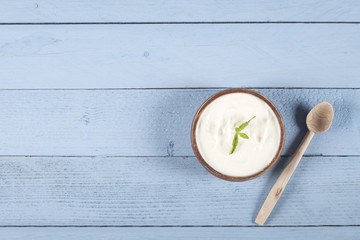 yoghurt bowl over wooden table