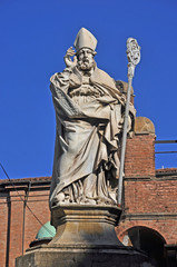 Bologna, Italy, St Petronius statue in Porta Ravegnana square. © claudiozacc