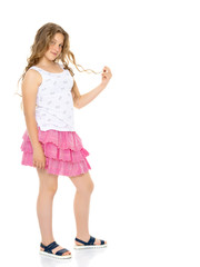 A school girl with long hair.