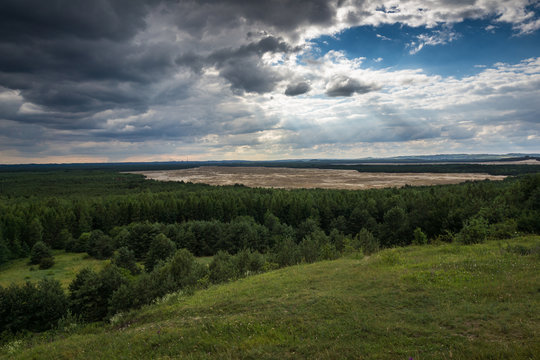 Overgrown part of the Bledowska desert seen from the Czubatka hill in Klucze, Malopolskie, Poland
