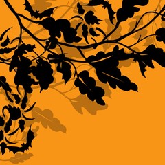 Fall scene of leaves in black with shadow, original grunge background  frame corner design