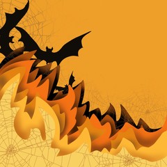 Halloween 3D  design of overlapping color layers spiderwebs, spooky bats, space for text, great for invitation,
