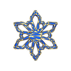 Precious elegant snowflake isolated on white background. Christmas festive element in jewelry openwork style. 3d render.