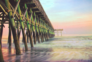 Second Avenue Pier during Sunset in Myrtle Beach South Carolina - obrazy, fototapety, plakaty