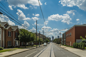 Fototapeta na wymiar city tram line in philadelphia