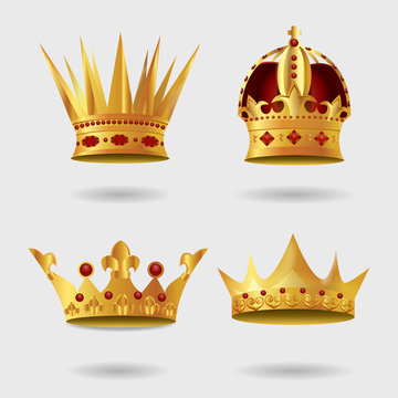 Set of Royal golden crown with Gradient Mesh. Vector Illustration.