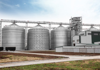 Row of modern granaries for storing cereal grains