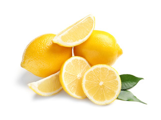 Fresh ripe lemons on white background