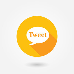 A concept graphic depicting a orange chat bubble with the word 