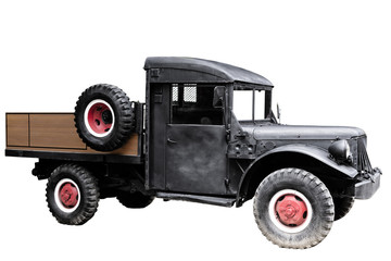 Old black pickup truck, isolated on white background. © michelaubryphoto