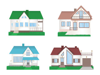 Vector set of private colorful houses with grass. Flat design.