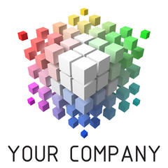 Naklejka premium 3d style vector logo design with cubes. color theory themed version.